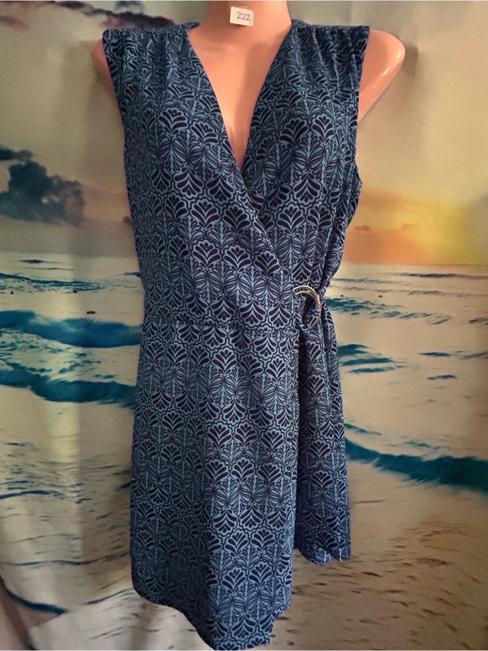 London Times Women’s Blue Patterned Wrap Romper SZ 2